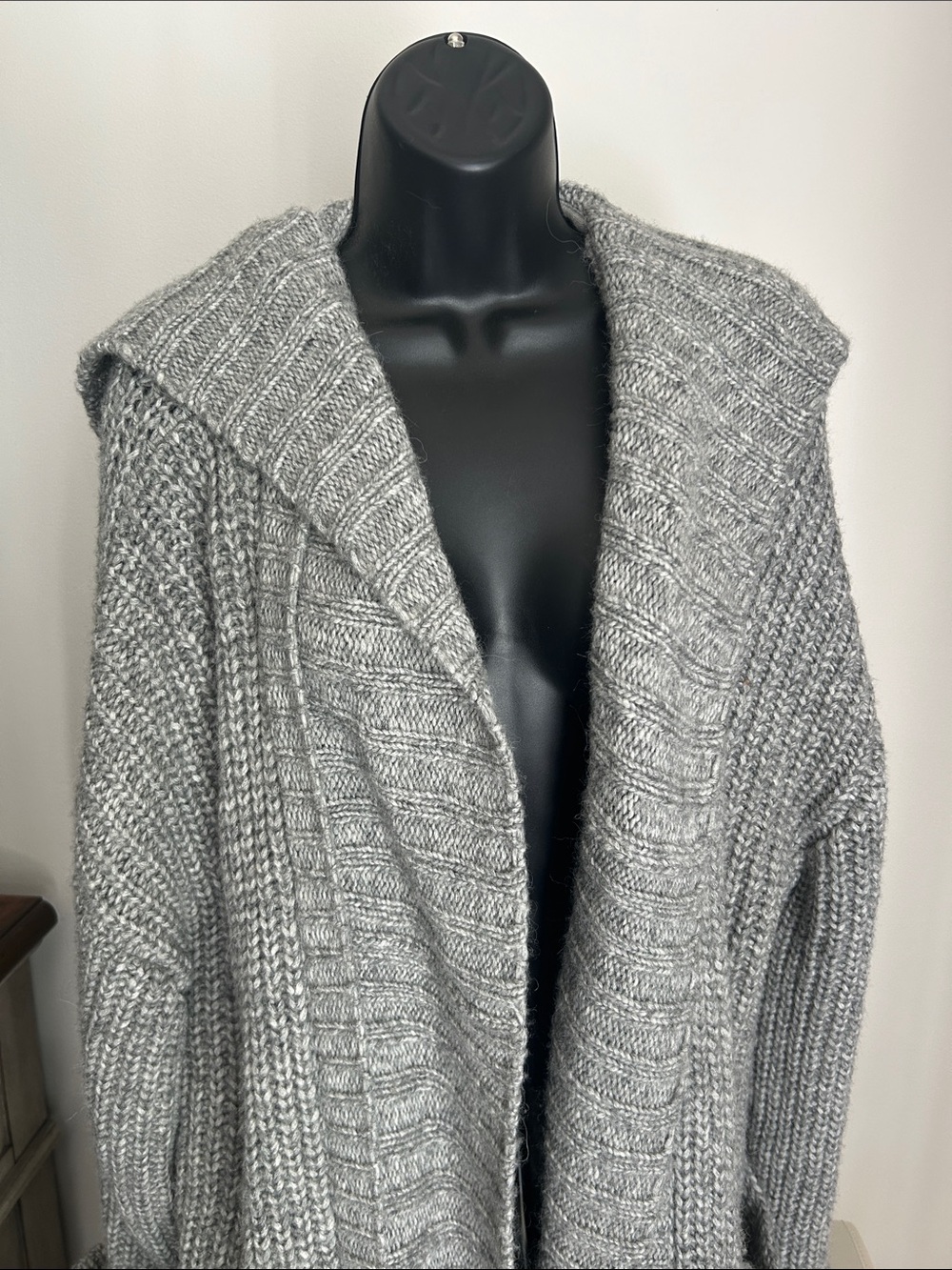 Marco Polo Cozy Hooded Italian  Wool Gray Open-Front Knit Cardigan
